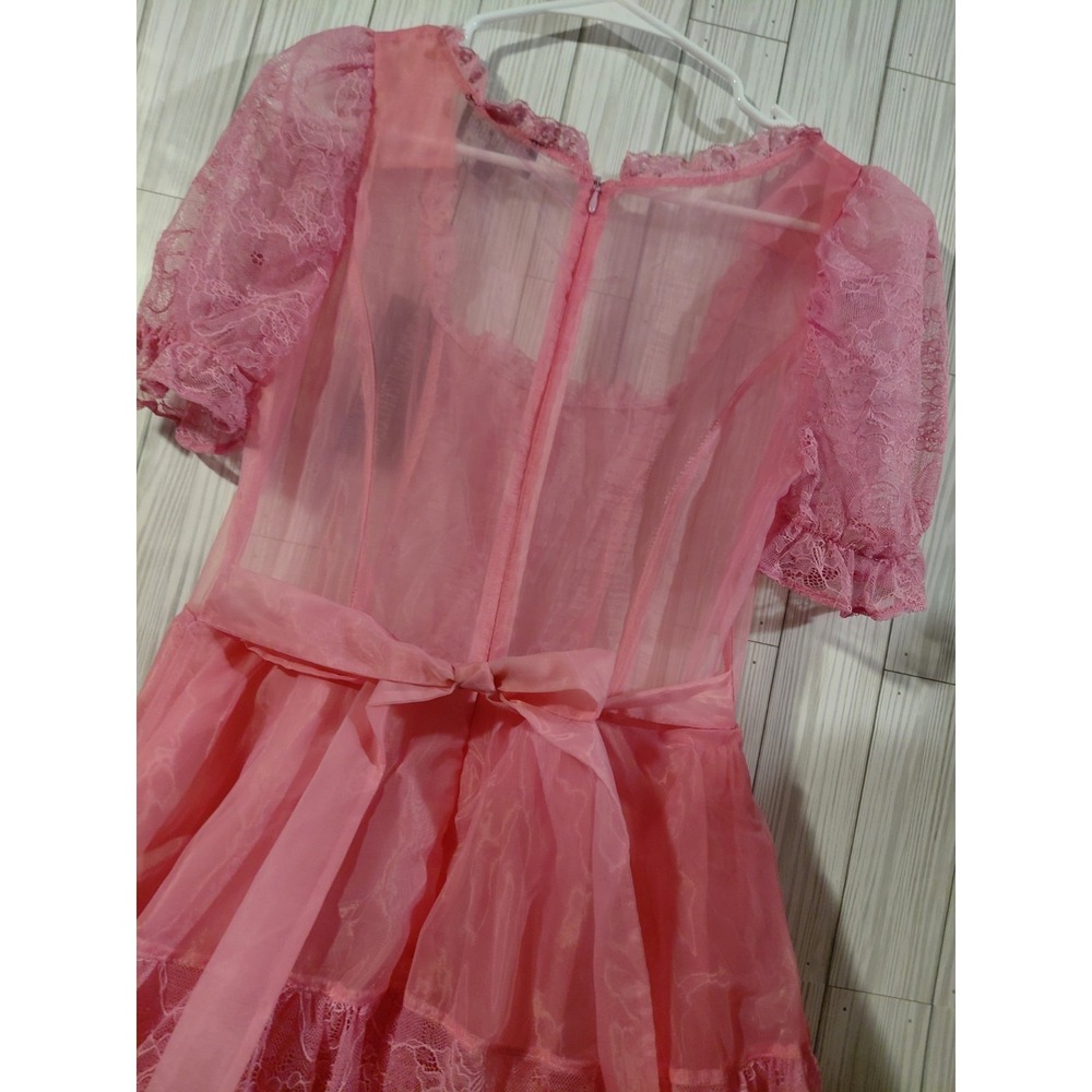 Dolls Kill Sugar Thrillz Pink Sheer Organza Tiered Lace Ruffle Maxi Dress NEW XS - Picture 7 of 13